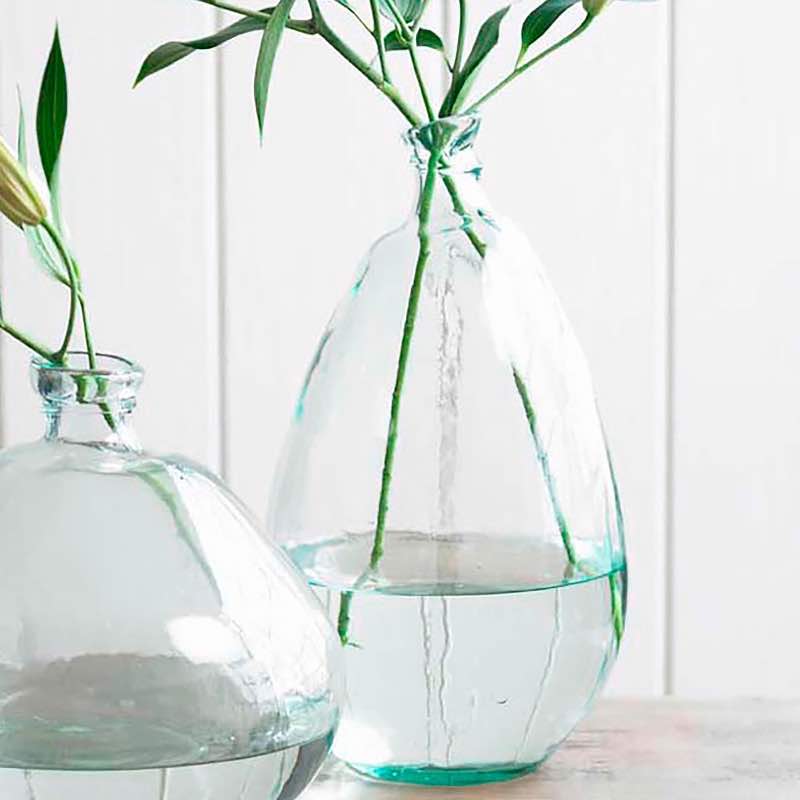 Clear Recycled Glass Balloon Vases, Set of 2 in Tall & Askew